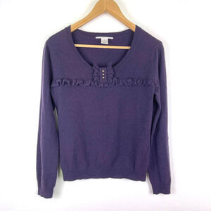 Evelyn Grace Cashmere Purple Ruffle Detail Sweater Women's Size Medium